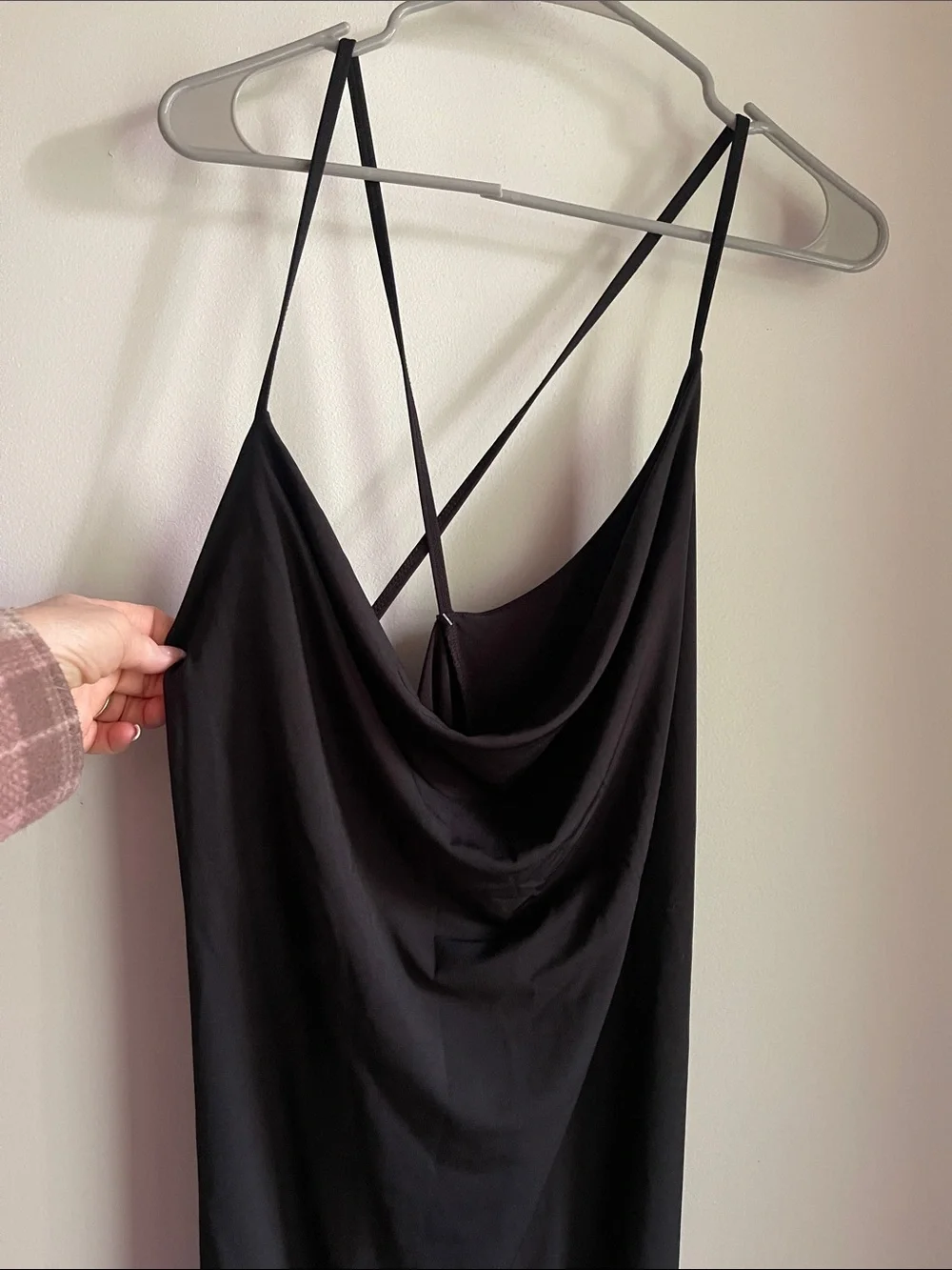 Abercrombie and Fitch Black Slip Dress with Delicate Straps & cowel neck Large P